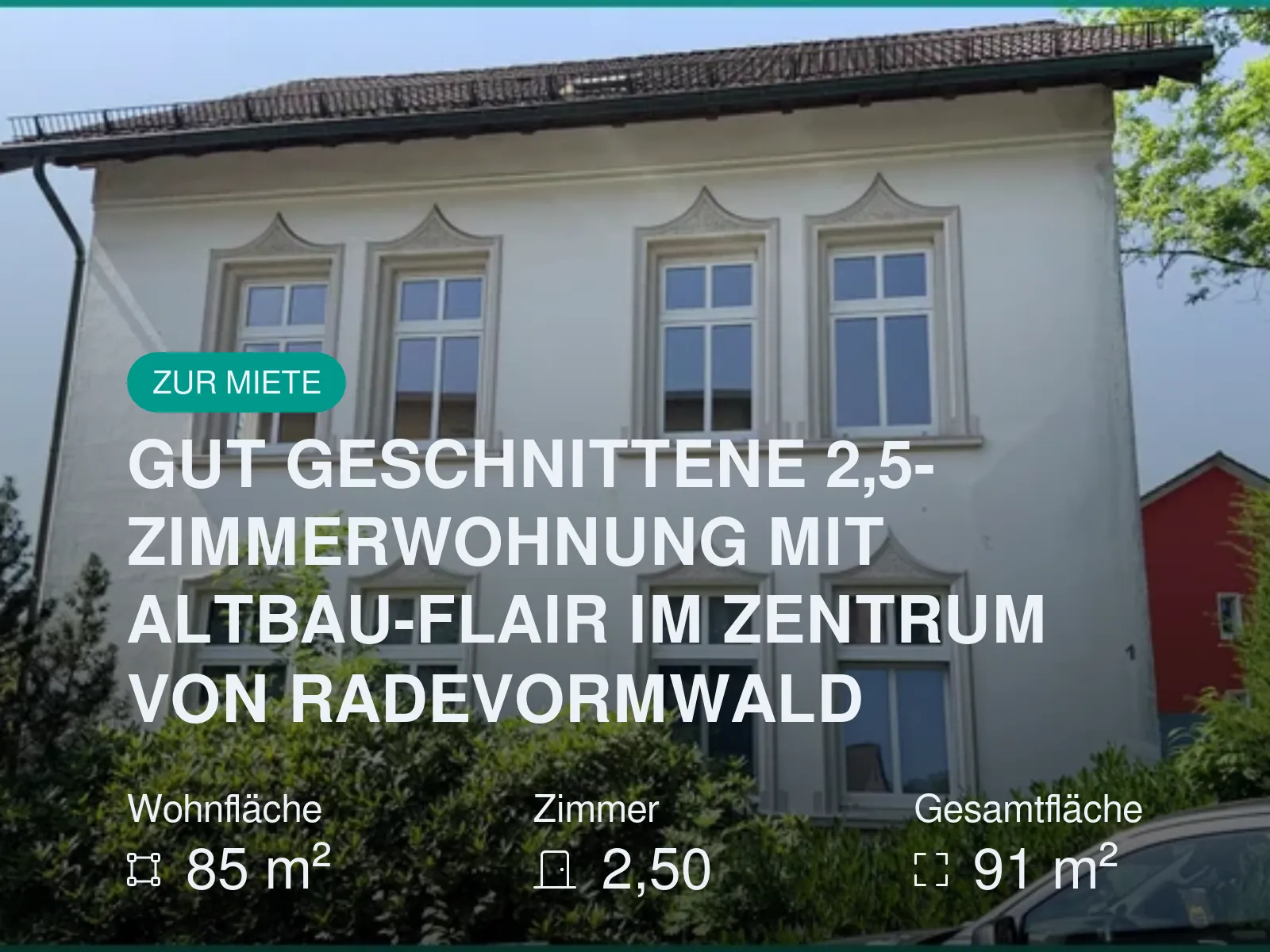 Neu im Angebot: GUT GESCHNITTENE 2,5-ZIMMERWOHNUNG MIT ALTBAU-FLAIR IM ZENTRUM VON RADEVORMWALD