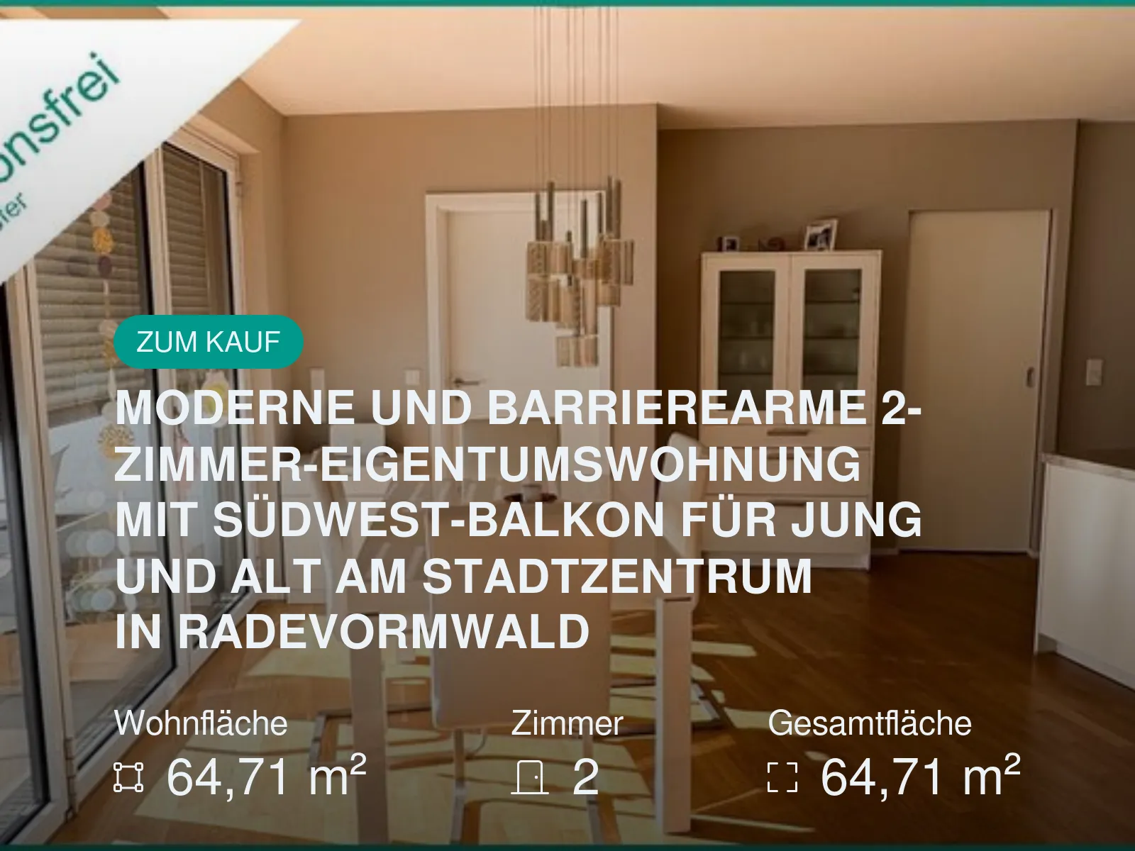 Neu im Angebot: MODERNE UND BARRIEREARME 2-ZIMMER-EIGENTUMSWOHNUNG MIT SÜDWEST-BALKON FÜR JUNG UND ALT AM STADTZENTRUM IN RADEVORMWALD