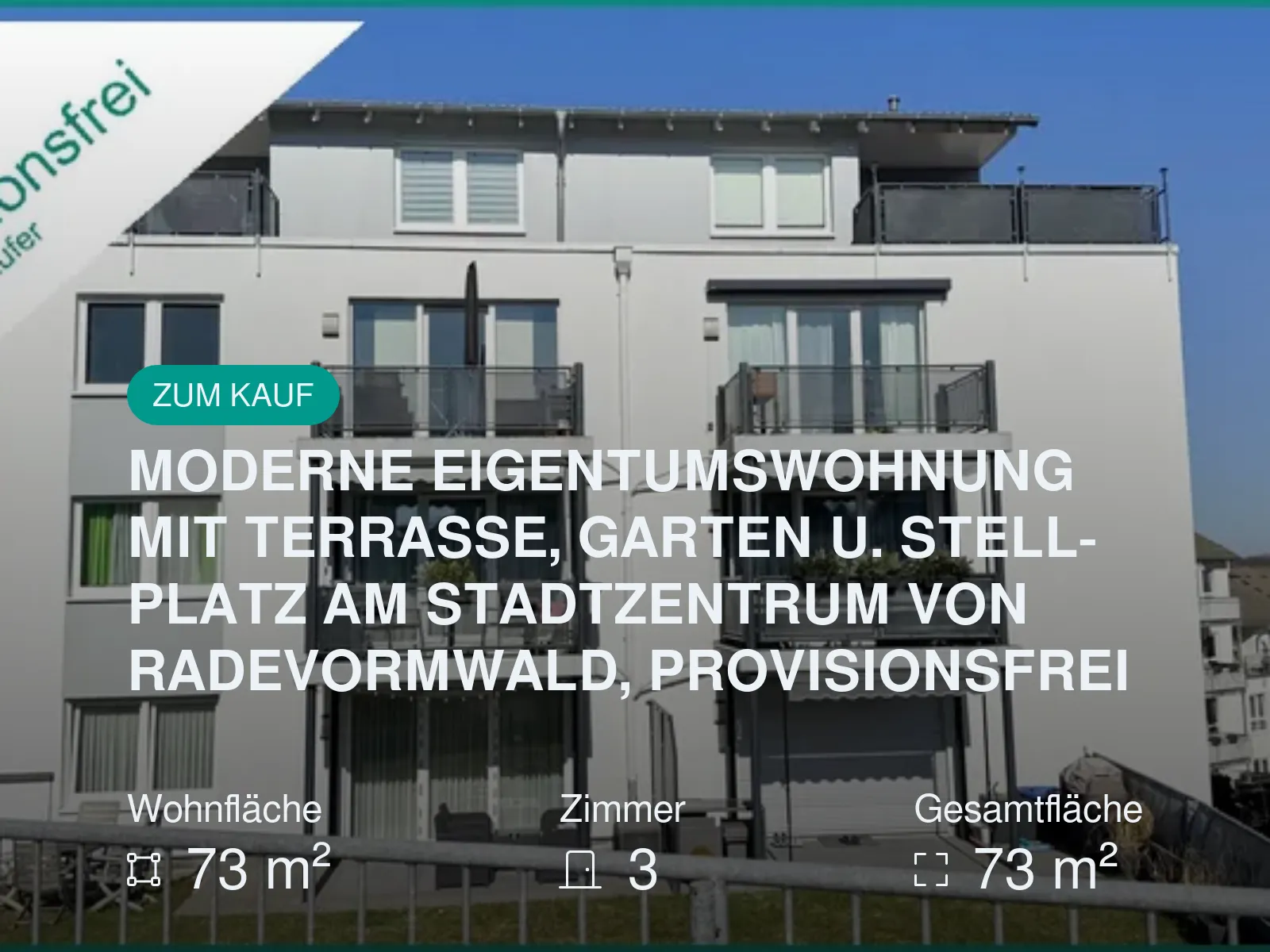 Neu im Angebot: MODERNE EIGENTUMSWOHNUNG MIT TERRASSE, GARTEN U. STELLPLATZ AM STADTZENTRUM VON RADEVORMWALD, PROVISIONSFREI