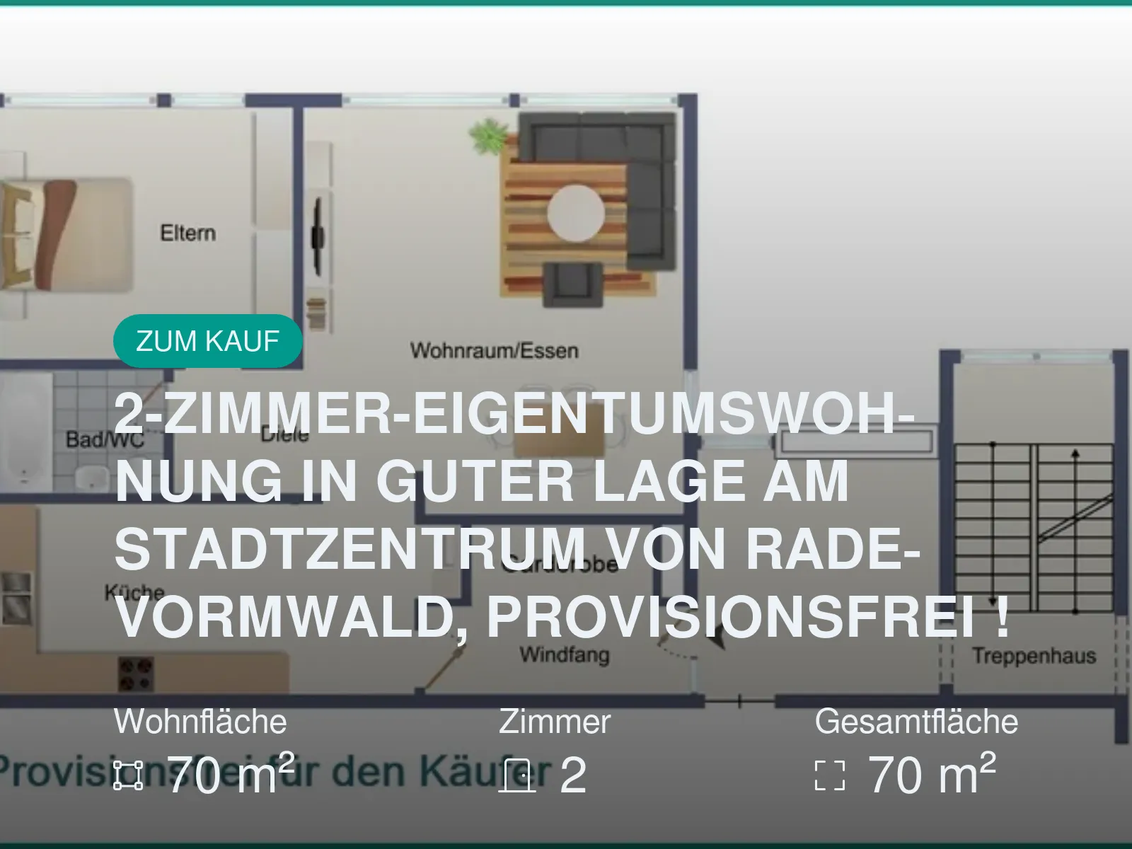 Neu im Angebot: 2-ZIMMER-EIGENTUMSWOHNUNG IN GUTER LAGE AM STADTZENTRUM VON RADEVORMWALD, PROVISIONSFREI !