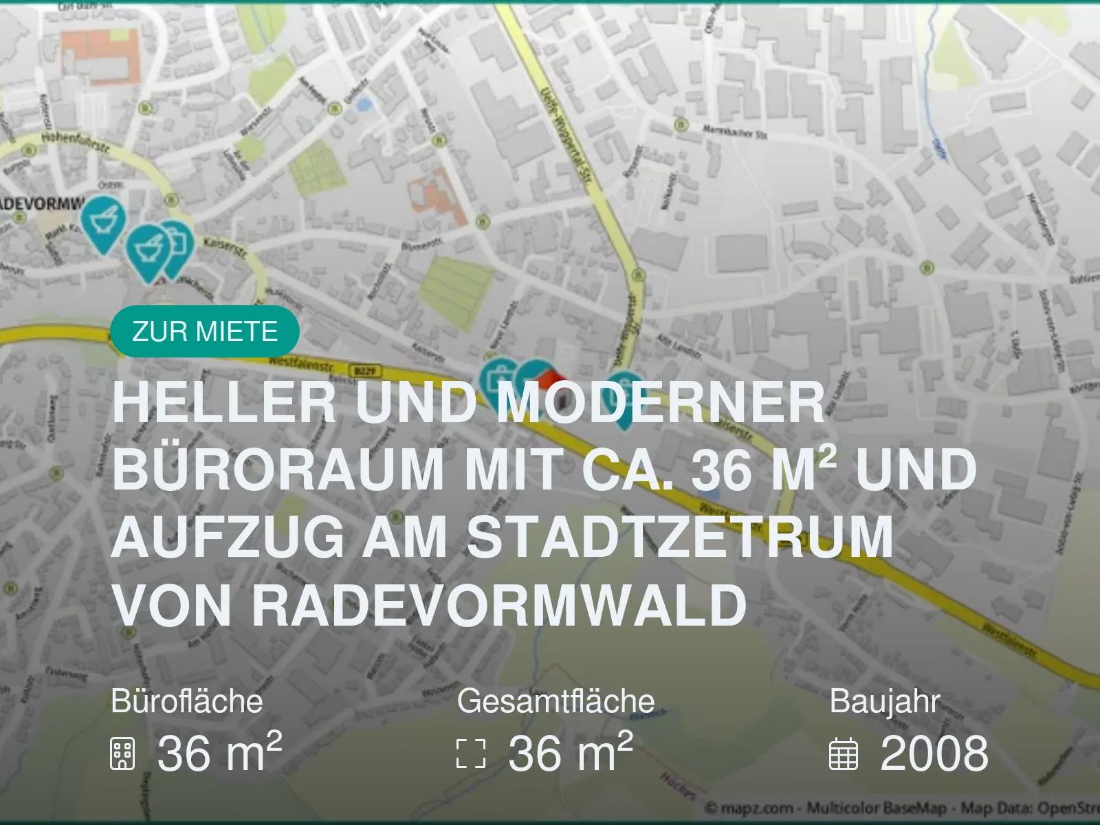 Neu im Angebot: HELLER UND MODERNER BÜRORAUM MIT CA. 36 M² UND AUFZUG AM STADTZETRUM VON RADEVORMWALD