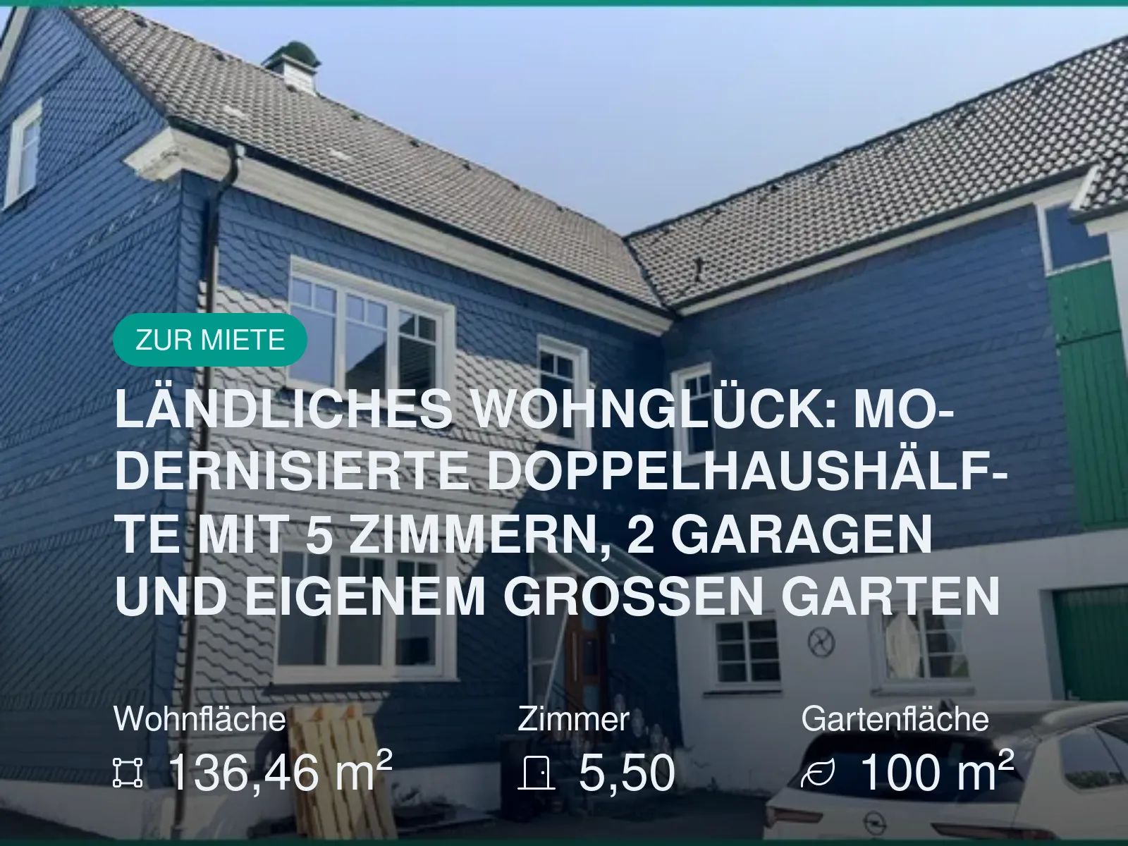 Neu im Angebot: LÄNDLICHES WOHNGLÜCK: MODERNISIERTE DOPPELHAUSHÄLFTE MIT 5 ZIMMERN, 2 GARAGEN UND EIGENEM GROSSEN GARTEN