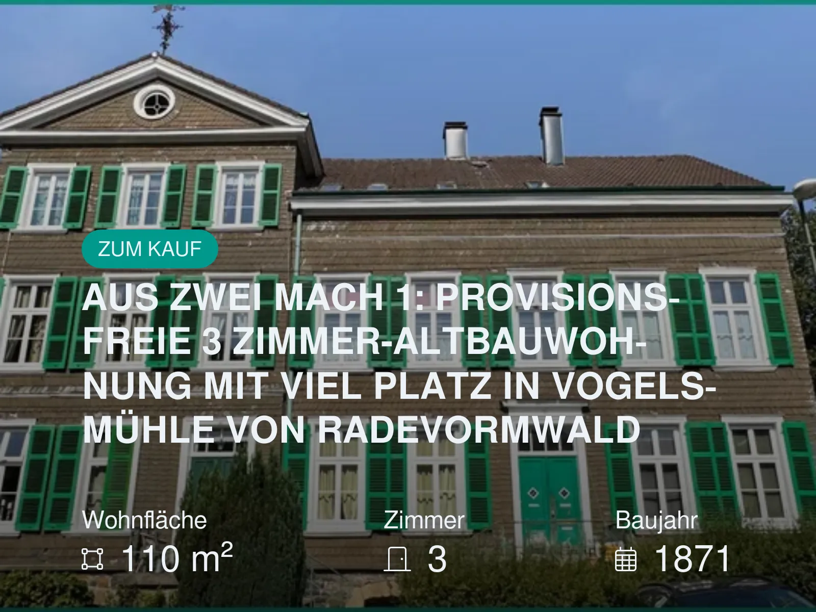 Neu im Angebot: AUS ZWEI MACH 1: PROVISIONSFREIE 3 ZIMMER-ALTBAUWOHNUNG MIT VIEL PLATZ IN VOGELSMÜHLE VON RADEVORMWALD
