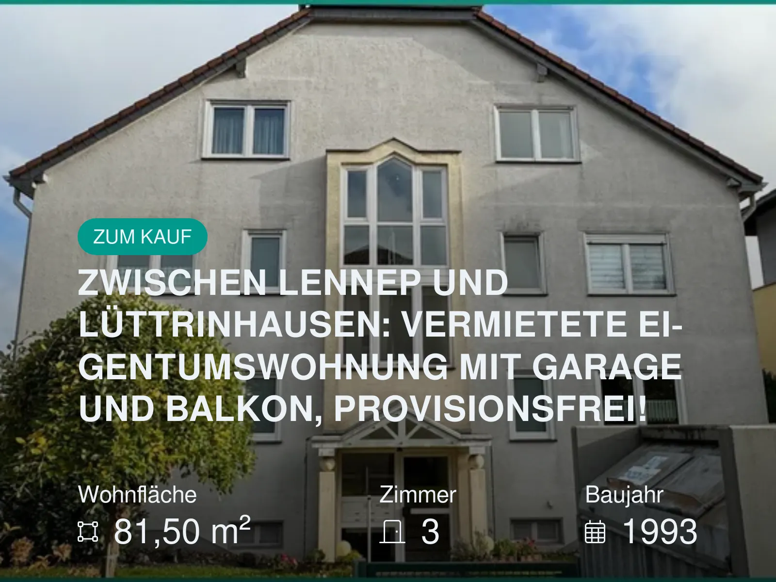 Neu im Angebot: ZWISCHEN LENNEP UND LÜTTRINHAUSEN: VERMIETETE EIGENTUMSWOHNUNG MIT GARAGE UND BALKON, PROVISIONSFREI!